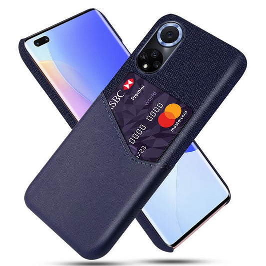 KSQ All-wrapped Back Cloth Texture PU Leather + PC Hybrid Phone Case Cover with Card Holder for Honor 50/Huawei nova 9 - Blue