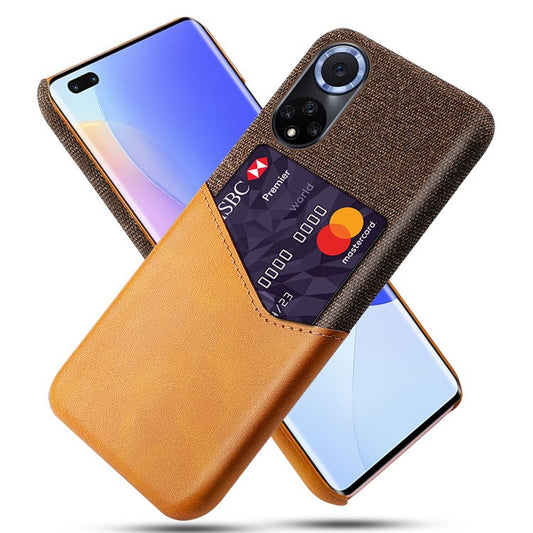 KSQ All-wrapped Back Cloth Texture PU Leather + PC Hybrid Phone Case Cover with Card Holder for Honor 50/Huawei nova 9 - Orange