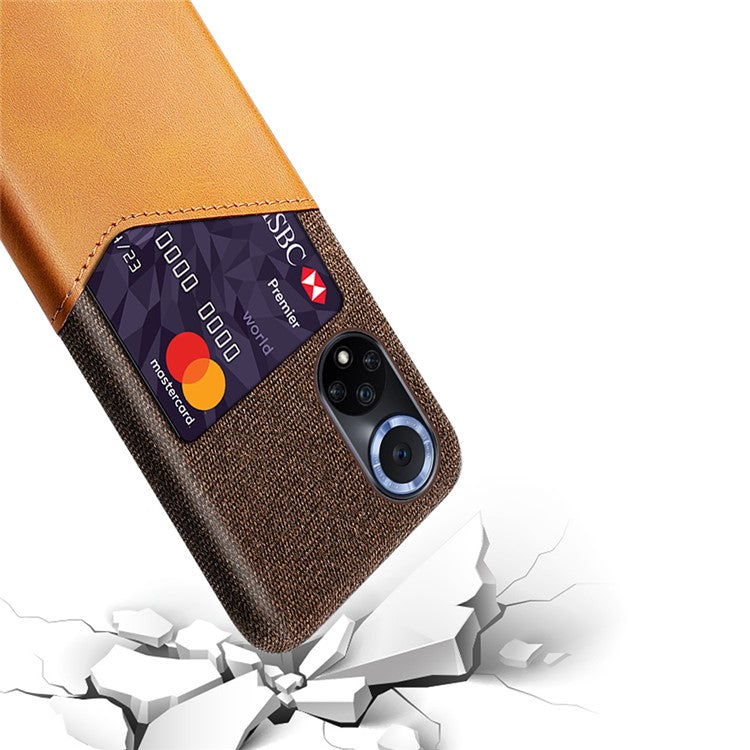 KSQ All-wrapped Back Cloth Texture PU Leather + PC Hybrid Phone Case Cover with Card Holder for Honor 50/Huawei nova 9 - Orange