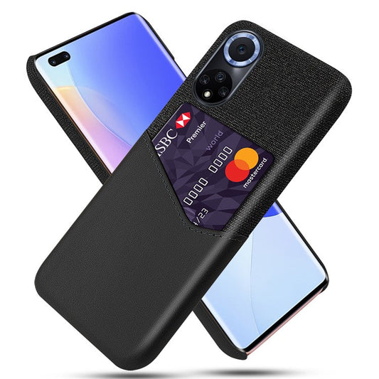 KSQ All-wrapped Back Cloth Texture PU Leather + PC Hybrid Phone Case Cover with Card Holder for Honor 50/Huawei nova 9 - Black