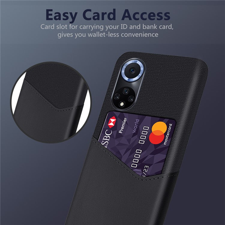 KSQ All-wrapped Back Cloth Texture PU Leather + PC Hybrid Phone Case Cover with Card Holder for Honor 50/Huawei nova 9 - Black