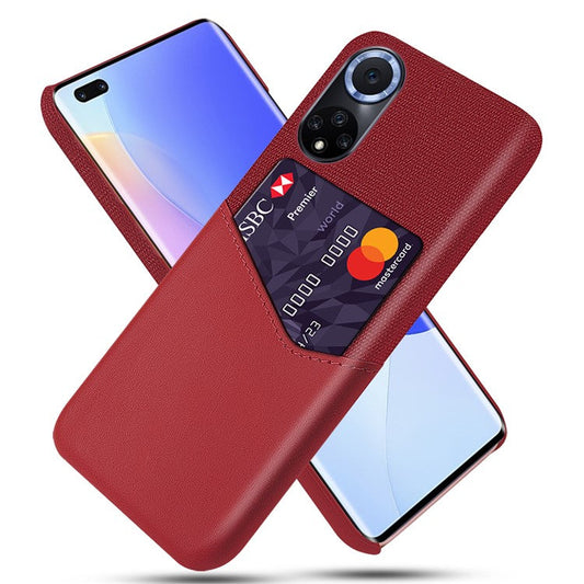 KSQ All-wrapped Back Cloth Texture PU Leather + PC Hybrid Phone Case Cover with Card Holder for Honor 50/Huawei nova 9 - Red