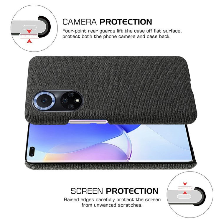 KSQ Scratch Resistant Phone Shell Cloth Coated Plastic Phone Case for Huawei nova 9 / Honor 50 - Black