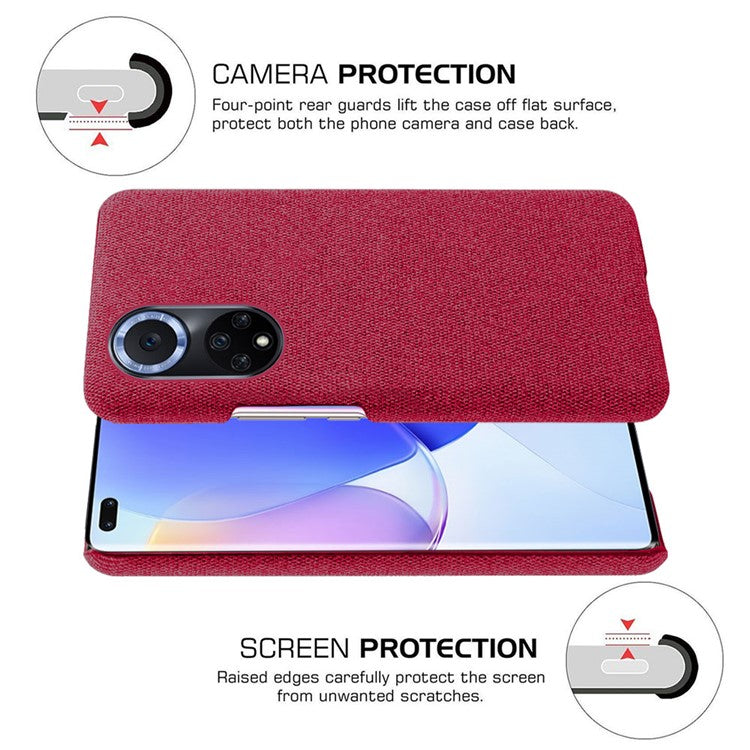 KSQ Scratch Resistant Phone Shell Cloth Coated Plastic Phone Case for Huawei nova 9 / Honor 50 - Red