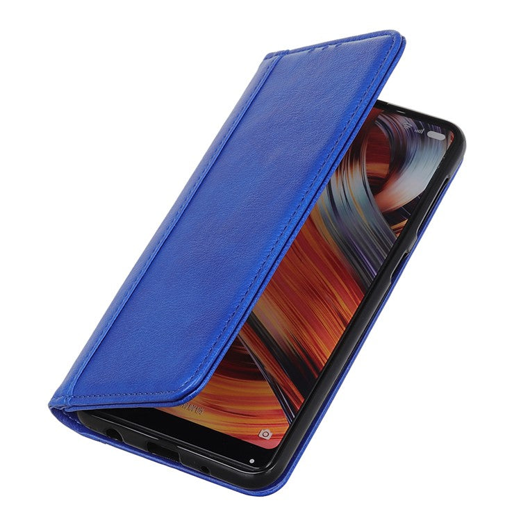 Magnetic Auto Closing Litchi Texture Split Leather Case Stand Wallet Phone Shell for Honor 50 Pro - Blue