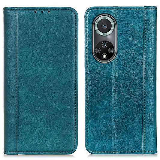 Magnetic Auto Closing Litchi Texture Split Leather Case Stand Wallet Phone Shell for Honor 50 Pro - Green