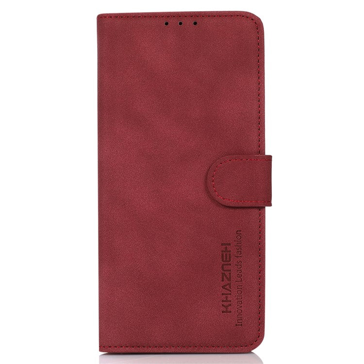 KHAZNEH Textured Leather Dual-sided Magnetic Clasp Phone Cover Stand Wallet Case for Honor 50 Pro - Red