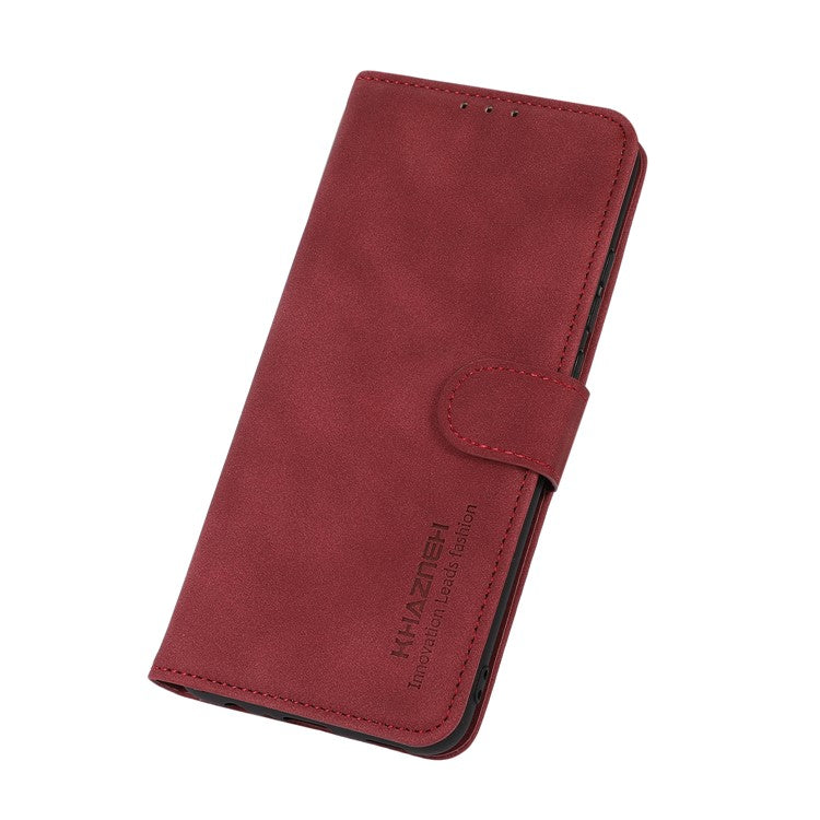 KHAZNEH Textured Leather Dual-sided Magnetic Clasp Phone Cover Stand Wallet Case for Honor 50 Pro - Red