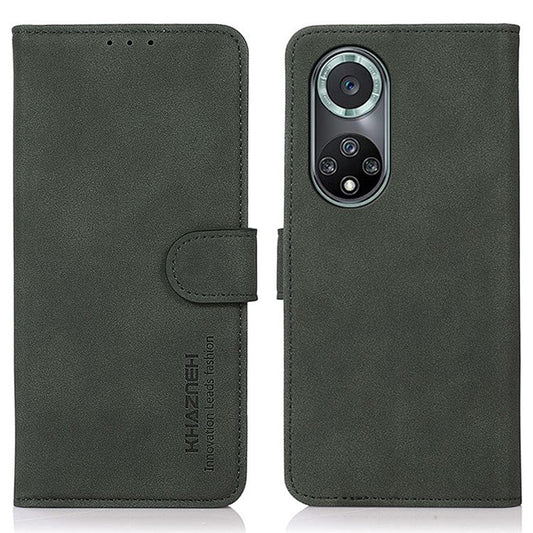 KHAZNEH Textured Leather Dual-sided Magnetic Clasp Phone Cover Stand Wallet Case for Honor 50 Pro - Green