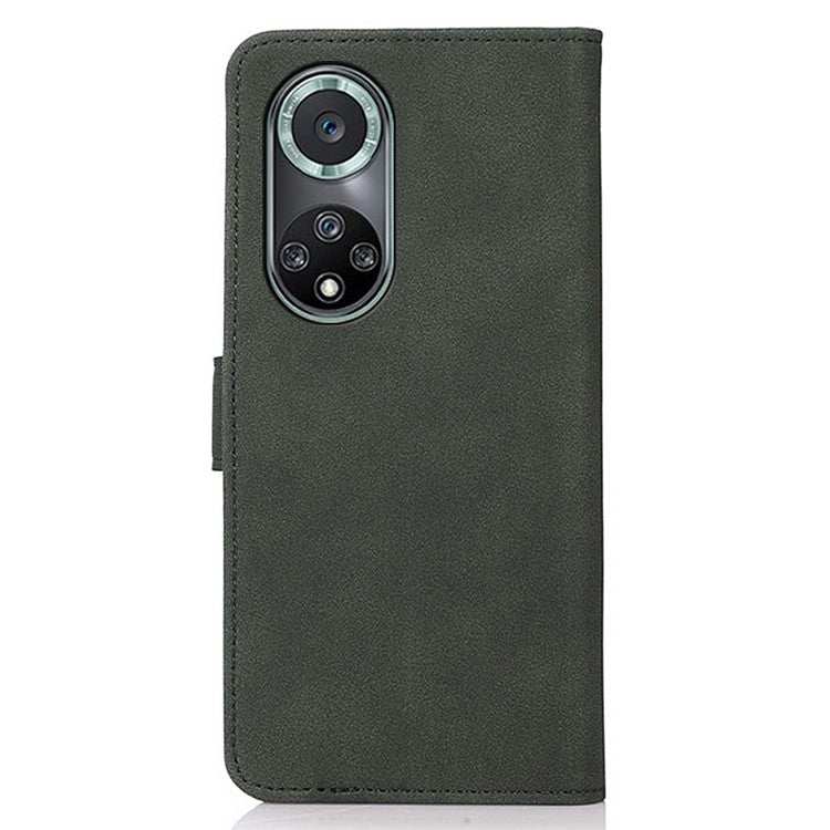 KHAZNEH Textured Leather Dual-sided Magnetic Clasp Phone Cover Stand Wallet Case for Honor 50 Pro - Green
