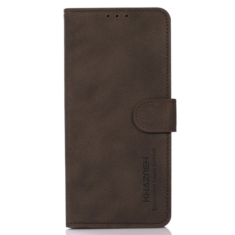 KHAZNEH Textured Leather Dual-sided Magnetic Clasp Phone Cover Stand Wallet Case for Honor 50 Pro - Brown