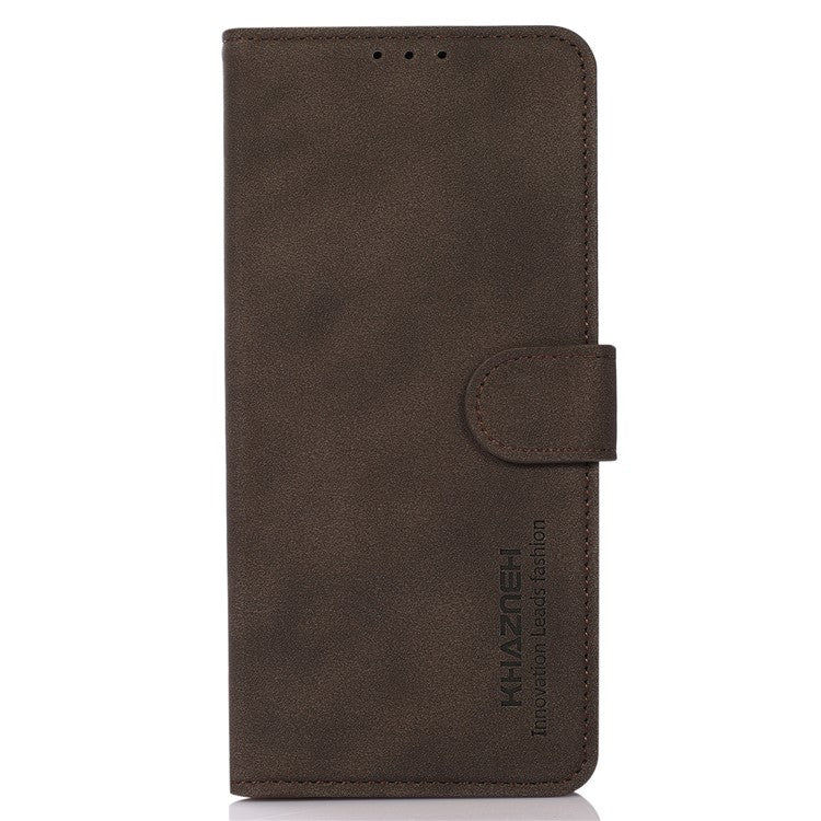 KHAZNEH Drop-resistant Textured Leather Protective Phone Wallet Cover Stand Case for Honor 50 - Brown