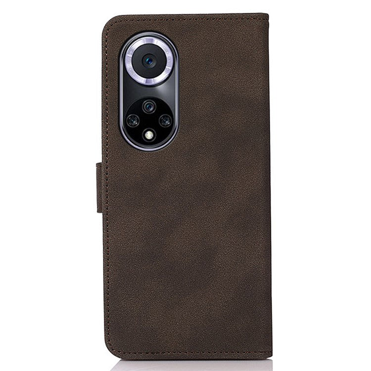 KHAZNEH Drop-resistant Textured Leather Protective Phone Wallet Cover Stand Case for Honor 50 - Brown