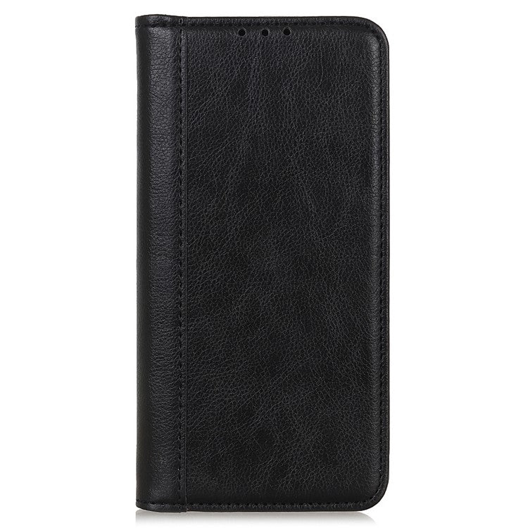 Auto Closing Magnet Litchi Texture Split Leather Phone Case with Stand Wallet for Honor 50 - Black