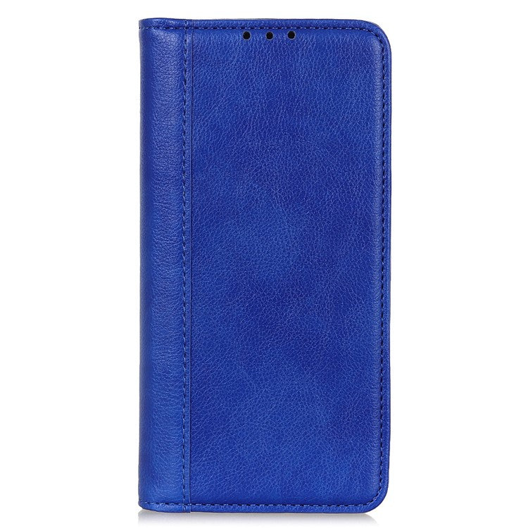 Auto Closing Magnet Litchi Texture Split Leather Phone Case with Stand Wallet for Honor 50 - Blue