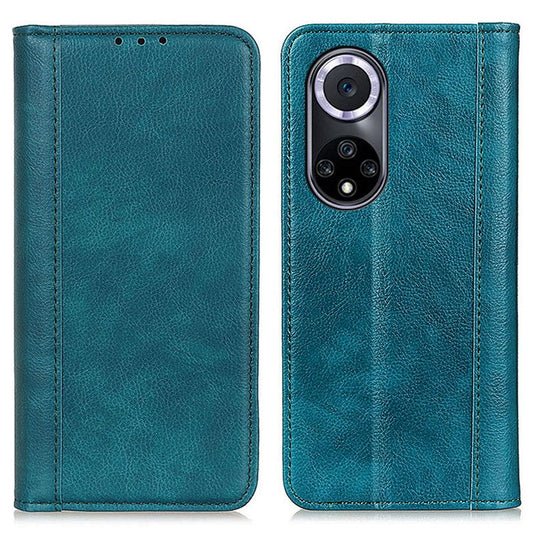 Auto Closing Magnet Litchi Texture Split Leather Phone Case with Stand Wallet for Honor 50 - Green