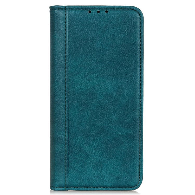 Auto Closing Magnet Litchi Texture Split Leather Phone Case with Stand Wallet for Honor 50 - Green