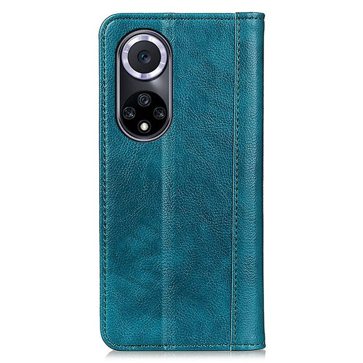 Auto Closing Magnet Litchi Texture Split Leather Phone Case with Stand Wallet for Honor 50 - Green