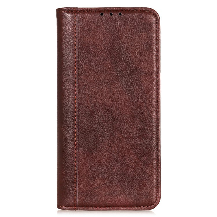 Auto Closing Magnet Litchi Texture Split Leather Phone Case with Stand Wallet for Honor 50 - Brown