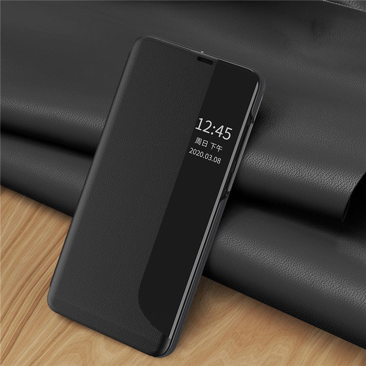 Smart View Window Stand Design PU Leather Anti-fall All-inclusive Protection Folio Flip Cover for Honor Magic3 Pro - Black