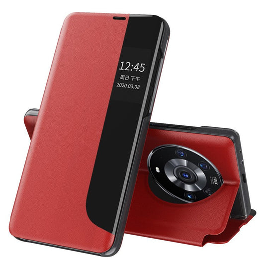 Smart View Window Stand Design PU Leather Anti-fall All-inclusive Protection Folio Flip Cover for Honor Magic3 Pro - Red