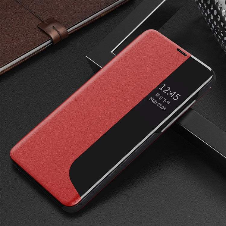 Smart View Window Stand Design PU Leather Anti-fall All-inclusive Protection Folio Flip Cover for Honor Magic3 Pro - Red