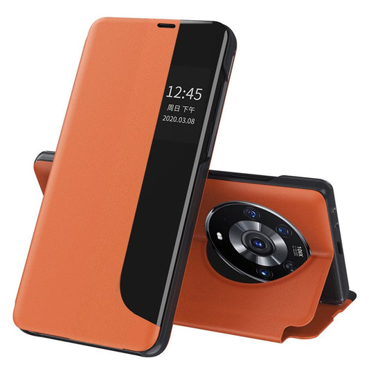 Smart View Window Stand Design PU Leather Anti-fall All-inclusive Protection Folio Flip Cover for Honor Magic3 Pro - Orange