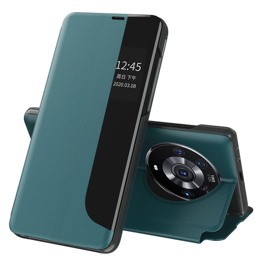 Smart View Window Stand Design PU Leather Anti-fall All-inclusive Protection Folio Flip Cover for Honor Magic3 Pro - Green