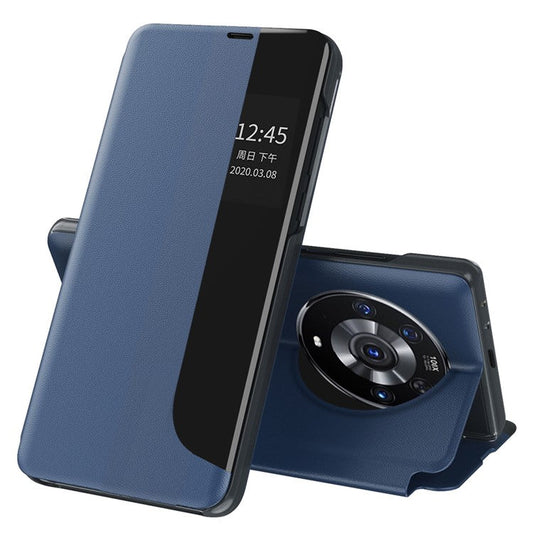 Smart View Window Stand Design PU Leather Anti-fall All-inclusive Protection Folio Flip Cover for Honor Magic3 Pro - Blue