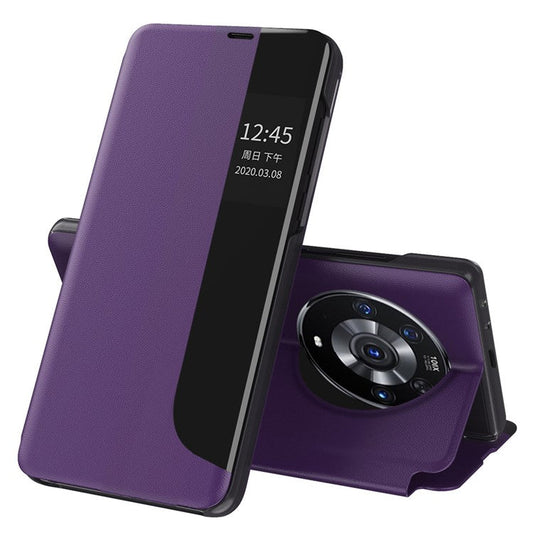 Smart View Window Stand Design PU Leather Anti-fall All-inclusive Protection Folio Flip Cover for Honor Magic3 Pro - Purple