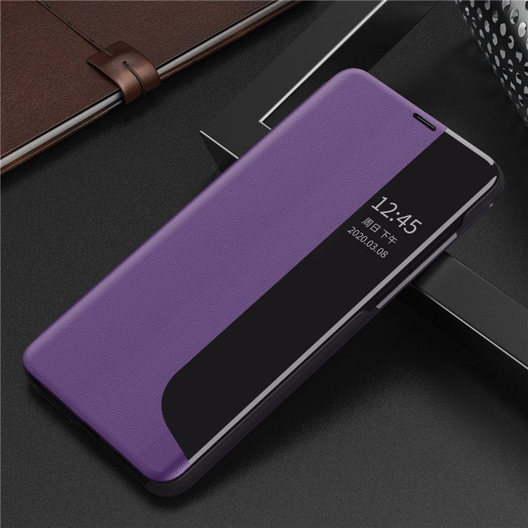 Smart View Window Stand Design PU Leather Anti-fall All-inclusive Protection Folio Flip Cover for Honor Magic3 Pro - Purple