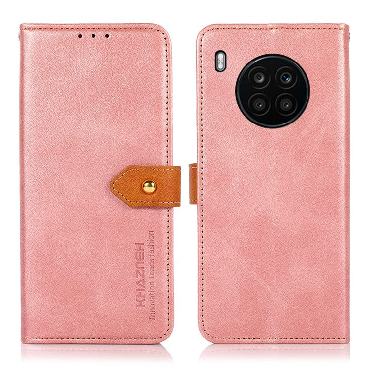 KHAZNEH All-round Protection Magnetic Golden Clasp PU Leather Phone Flip Cover Stand Wallet Shell for Honor 50 Lite/Huawei nova 8i - Rose Gold