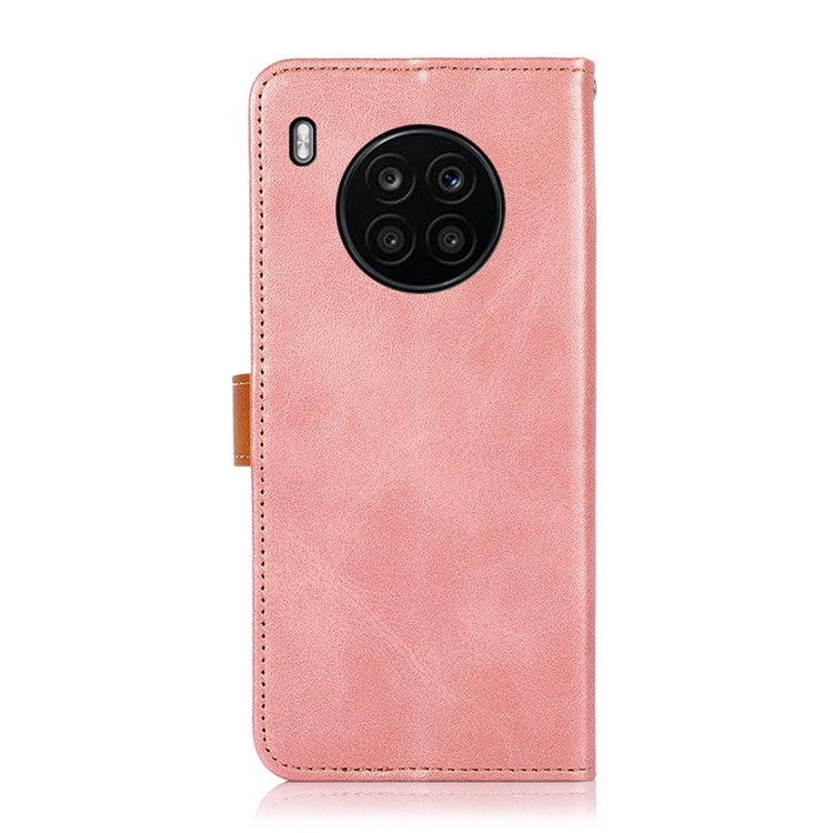KHAZNEH All-round Protection Magnetic Golden Clasp PU Leather Phone Flip Cover Stand Wallet Shell for Honor 50 Lite/Huawei nova 8i - Rose Gold