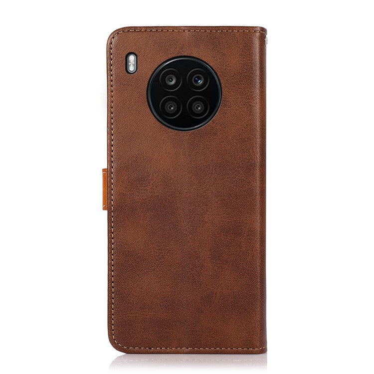 KHAZNEH All-round Protection Magnetic Golden Clasp PU Leather Phone Flip Cover Stand Wallet Shell for Honor 50 Lite/Huawei nova 8i - Brown