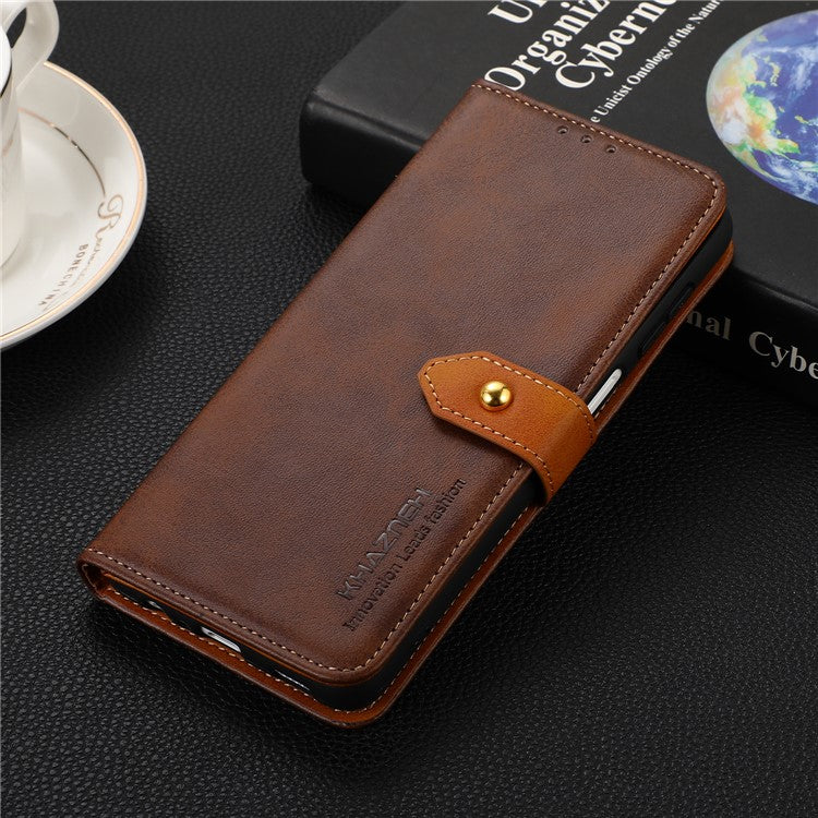 KHAZNEH All-round Protection Magnetic Golden Clasp PU Leather Phone Flip Cover Stand Wallet Shell for Honor 50 Lite/Huawei nova 8i - Brown
