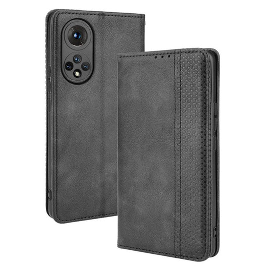 Scratch Resistant Case Wallet Retro Textured Surface Anti-Drop Phone Leather Stand Cover for Honor 50 - Black