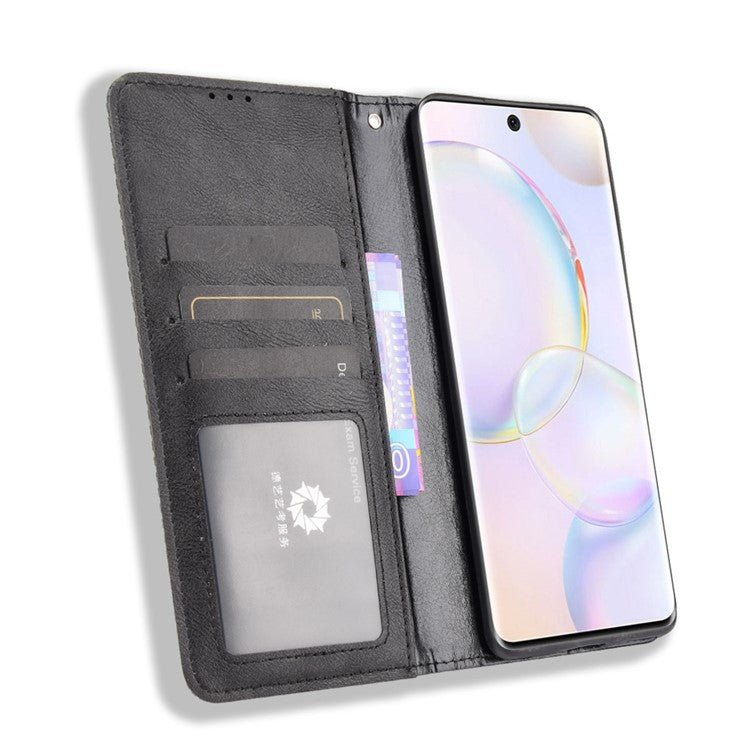 Scratch Resistant Case Wallet Retro Textured Surface Anti-Drop Phone Leather Stand Cover for Honor 50 - Black