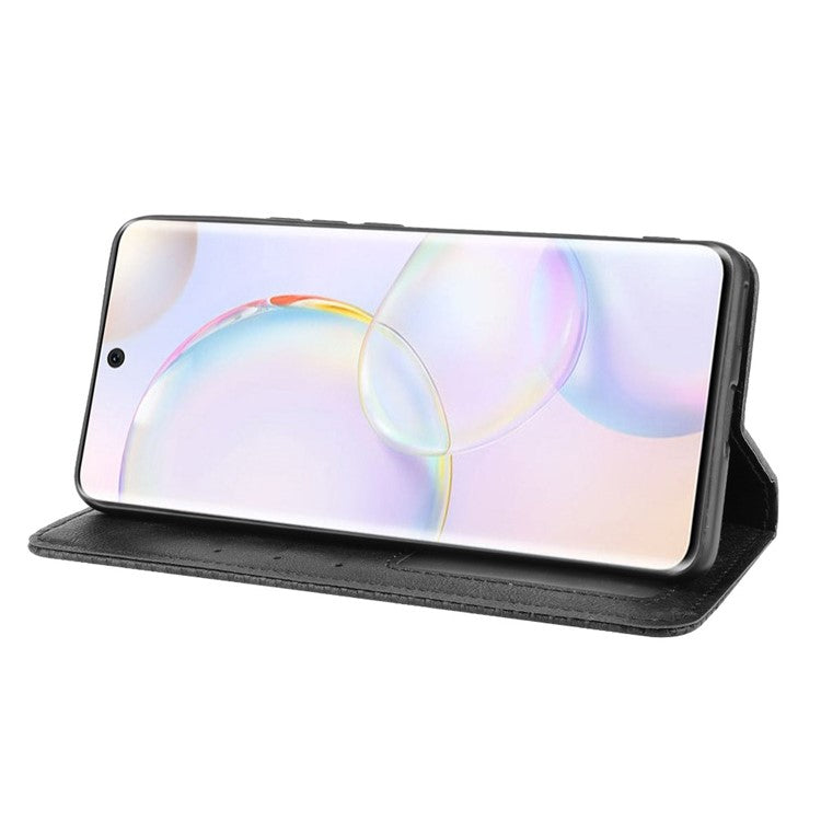 Scratch Resistant Case Wallet Retro Textured Surface Anti-Drop Phone Leather Stand Cover for Honor 50 - Black