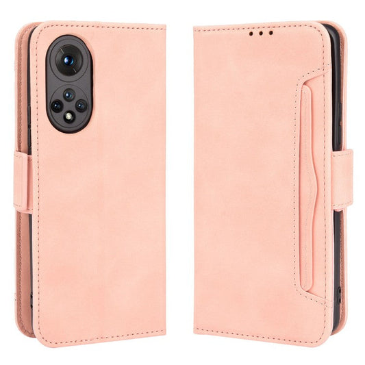 For Honor 50 Special Flip Phone Case Multiple Card Slot Design PU Leather Wallet Cover Protector - Pink