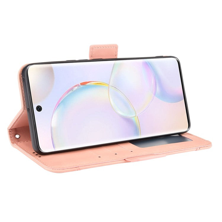 For Honor 50 Special Flip Phone Case Multiple Card Slot Design PU Leather Wallet Cover Protector - Pink