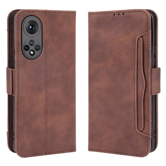 For Honor 50 Special Flip Phone Case Multiple Card Slot Design PU Leather Wallet Cover Protector - Brown