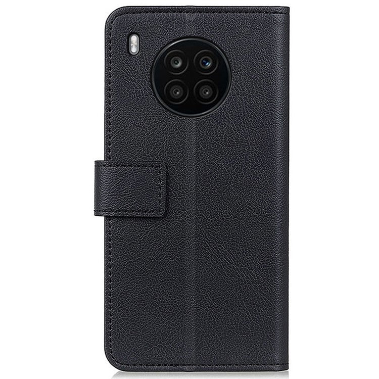 Stand Book Design Premium PU Leather Wallet Magnetic Flip Folio Cover for Honor 50 Lite / Huawei nova 8i - Black