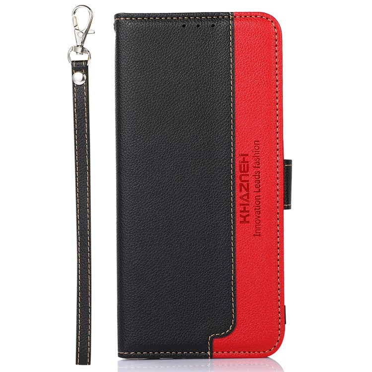 KHAZNEH RFID Blocking Anti-theft Swiping Stand Litchi Texture PU Leather Flip Folio Wallet Phone Case with Strap for Honor 50 Lite / Huawei nova 8i - Black