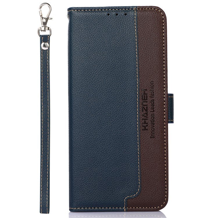 KHAZNEH RFID Blocking Anti-theft Swiping Stand Litchi Texture PU Leather Flip Folio Wallet Phone Case with Strap for Honor 50 Lite / Huawei nova 8i - Blue
