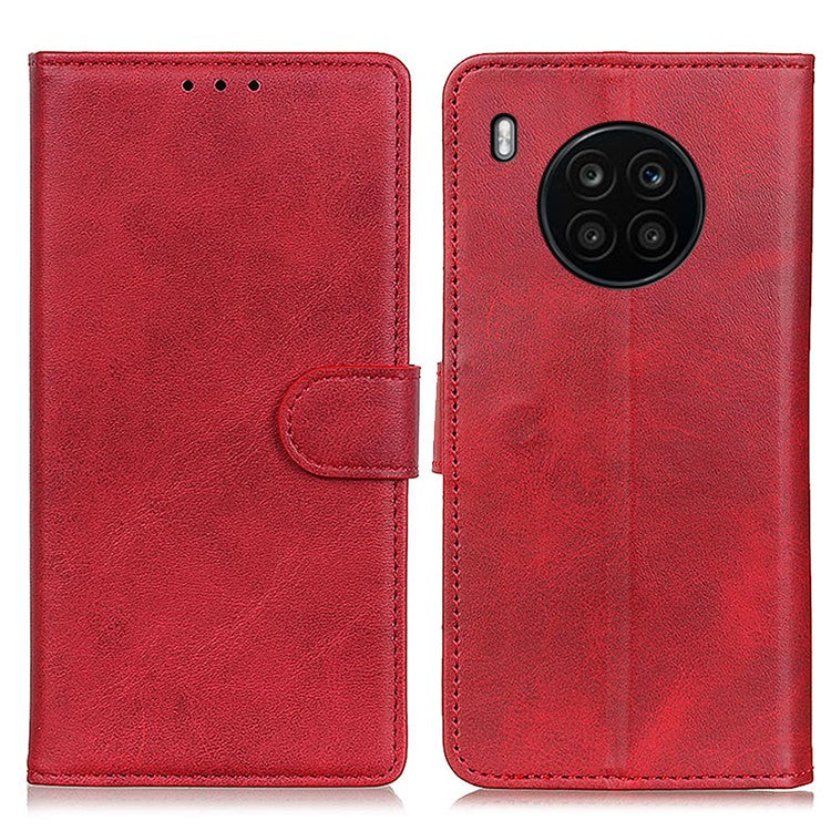 Adjustable Viewing Stand Magnetic Closure Wallet Design Leather Phone Cover for Huawei nova 8i/Honor 50 Lite - Red