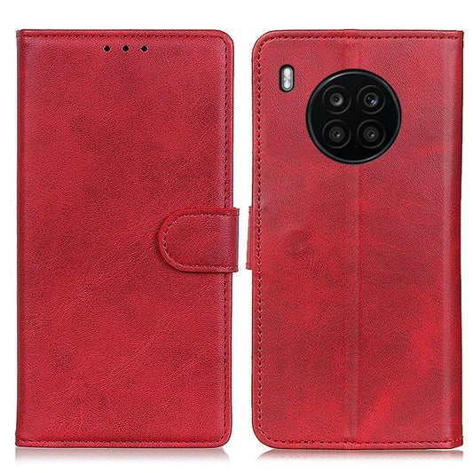 Adjustable Viewing Stand Magnetic Closure Wallet Design Leather Phone Cover for Huawei nova 8i/Honor 50 Lite - Red