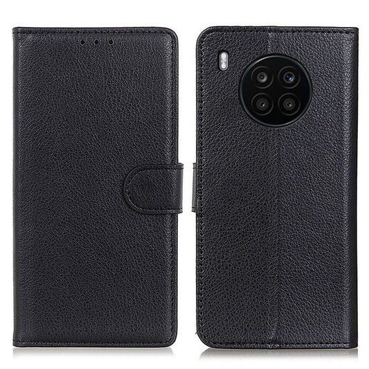 Wallet Stand Design Litchi Texture PU Leather Phone Case Cover Protector for Huawei nova 8i/Honor 50 Lite - Black
