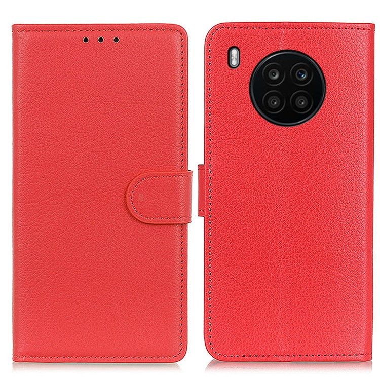 Wallet Stand Design Litchi Texture PU Leather Phone Case Cover Protector for Huawei nova 8i/Honor 50 Lite - Red