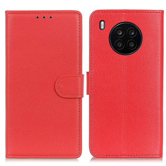 Wallet Stand Design Litchi Texture PU Leather Phone Case Cover Protector for Huawei nova 8i/Honor 50 Lite - Red