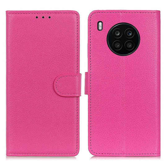 Wallet Stand Design Litchi Texture PU Leather Phone Case Cover Protector for Huawei nova 8i/Honor 50 Lite - Rose